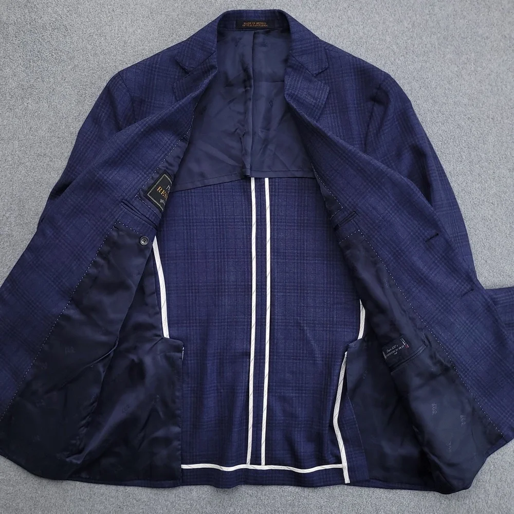 Jos A Bank Reserve Blazer Mens 42R Blue Plaid Lanificio Di Pray 130s Wool Jacket